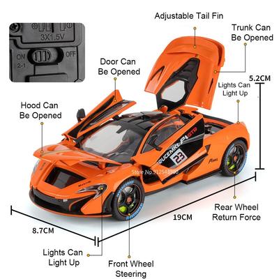 1:24 P1 Senna Модель Машинки Игрушка Сплав Литье Под Давлением Двери Открываются Суперкар Рулевое Управление Колесами Модели с Амортизацией для Детских Игрушек