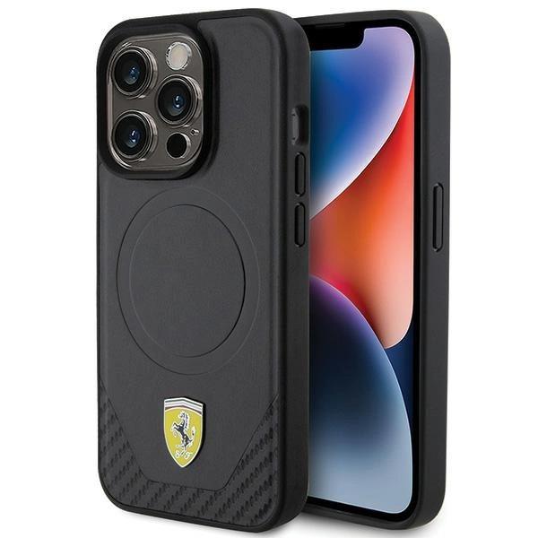Ferrari Fehmp15Lptek Iphone 15 Pro 6.1 Czarny/Black Hardcase Carbon Metal Logo Magsafe