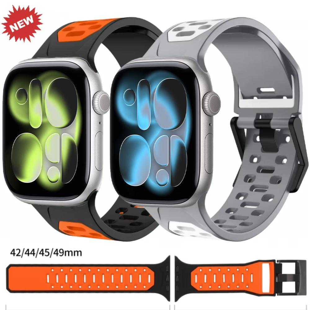 Силиконовый ремешок для Apple Watch 11 10 46 мм/Ultra 3 2 1 49 мм Спортивный браслет Correa iWatch 9 8 7 6 5 SE 45 мм 44 мм Аксессуары для ремешка
