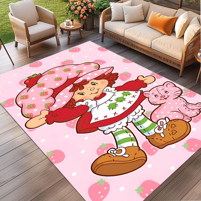 Strawberry Shortcake Print Rug, Washable Floor Carpet, For Entryway Dorm Laundry Room Office Study, Home Decor Birthday Christmas Gift