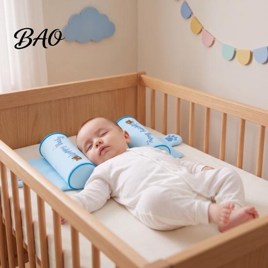 Adjustable Spacing Pillow Baby Head Shaping Pillow, Breathable Anti-Flat Crib with Honeycomb Mesh Air Rollers, Ergonomic Newborn Sleep Support