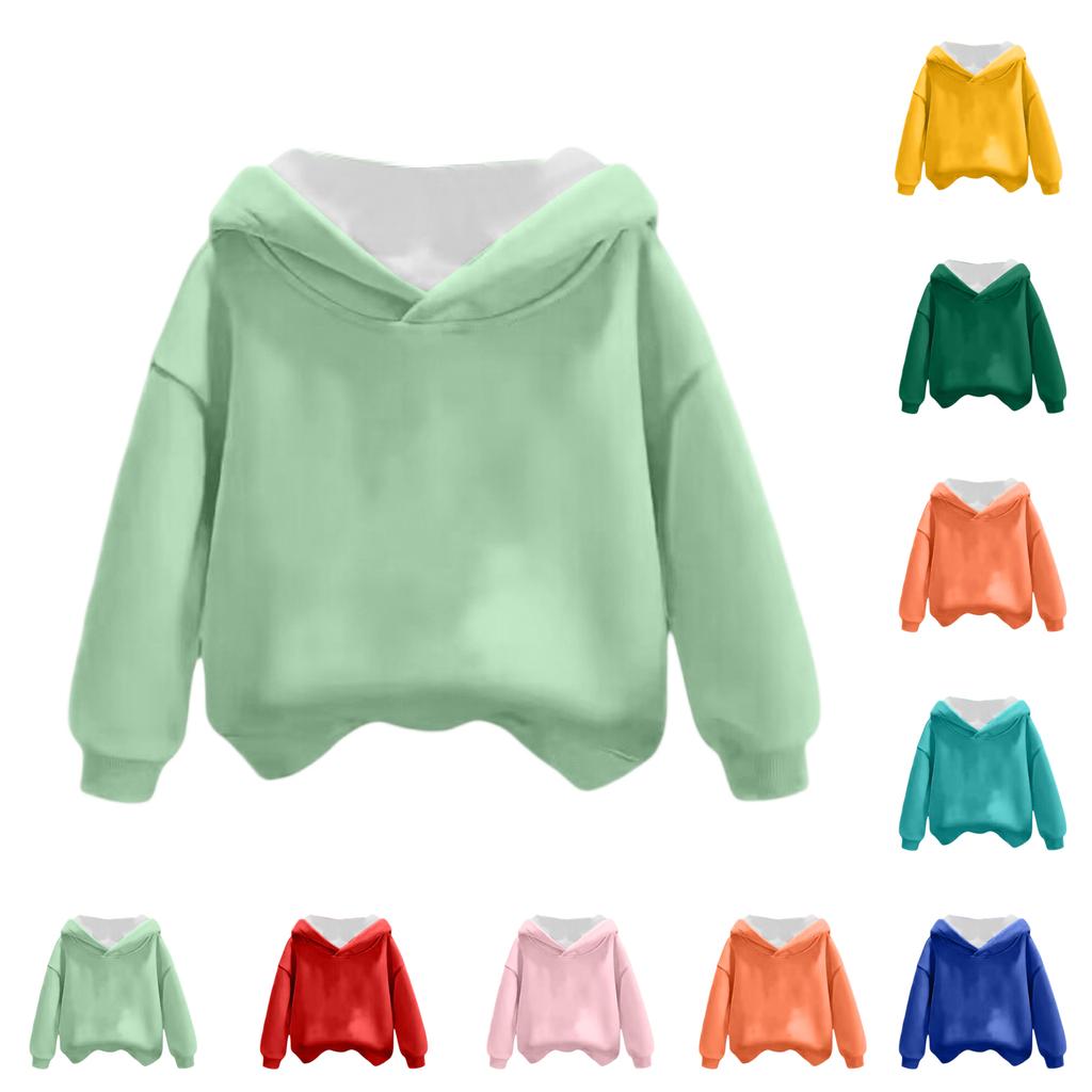 Children's Boys And Girls Fashionable Solid Color Pullover Casual Round Neck Hooded Sweatshirt Plus Fleece Sweatshirt