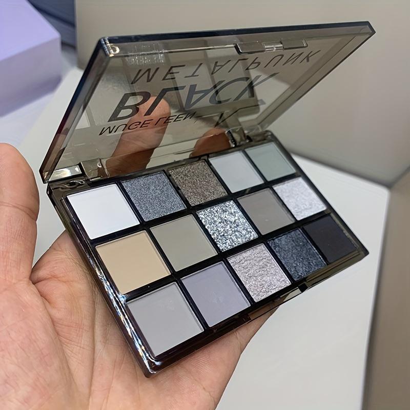 Палитра теней для век Smoky Eyeshadow Palette из 15 оттенков. Стойкие высокопигментированные тени для век с универсальными матовыми и блестящими покрытиями, панковские черные и оттенки серого