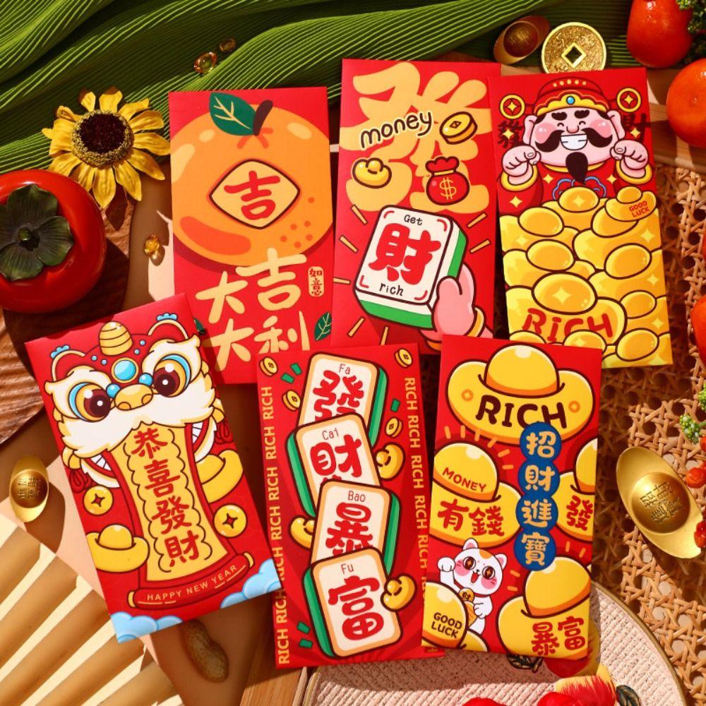 6Pcs Cartoon Chinese Snake Year Red Envelope New Year Money Envelope Spring Festival