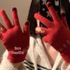 Korean Style Red Touchscreen Fingerless Kitten Gloves for Women