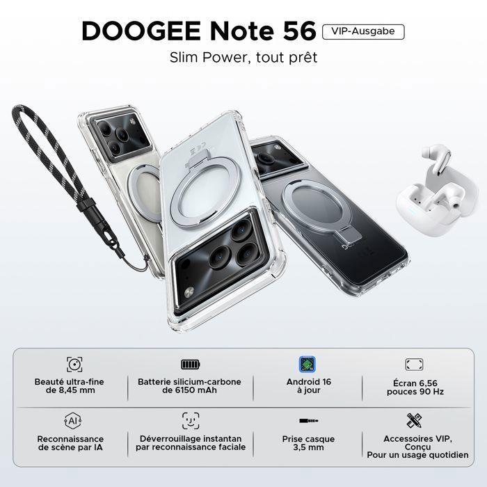DOOGEE Note56 Android 16 Смартфон Дешевый, 6150 мАч Телефон 6,56" HD+ 90 Гц 24 ГБ+64 ГБ/TF 2 ТБ, С Bluetooth-наушниками - Очень хорошее состояние