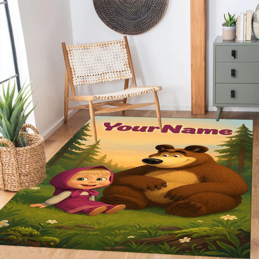 Masha Bear Customize Text Floor Rug Office Rug Design for Entryway Study room Dormitory Foyer Antislip Carpet Office home decor Wedding Party Gift