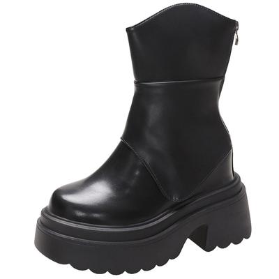 Модные 11 см толстые каблуки мотоциклетные ботинки высокая платформа осенние кожаные кроссовки женские зимние теплые ботильоны толстые короткие панк-ботинки