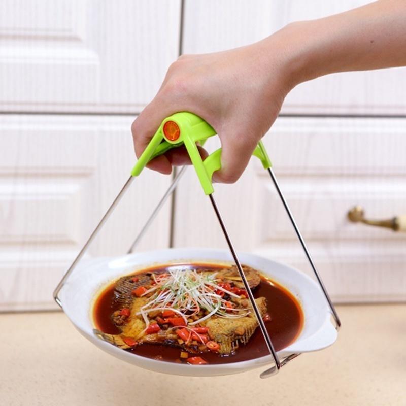 New Universal Kitchen Stainless Steel Foldable Hot Dish Plate Bowl Clip Pots Gripper Crockery Holder Cla