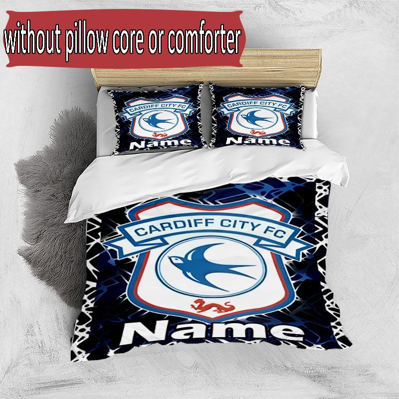 3pcs Duvet Cover Set (1*Duvet Cover + 2*Pillowcase, Without Core), Custom Name Cardiff City FC Pattern Bedding Set, Home Bedroom Decor Gift