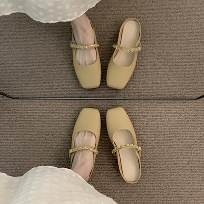 Французские нежные полутапочки на плоской подошве весна-лето 2025, неглубокие туфли Мэри Джейн с цепочкой, вечерние одинарные туфли с закрытым носком