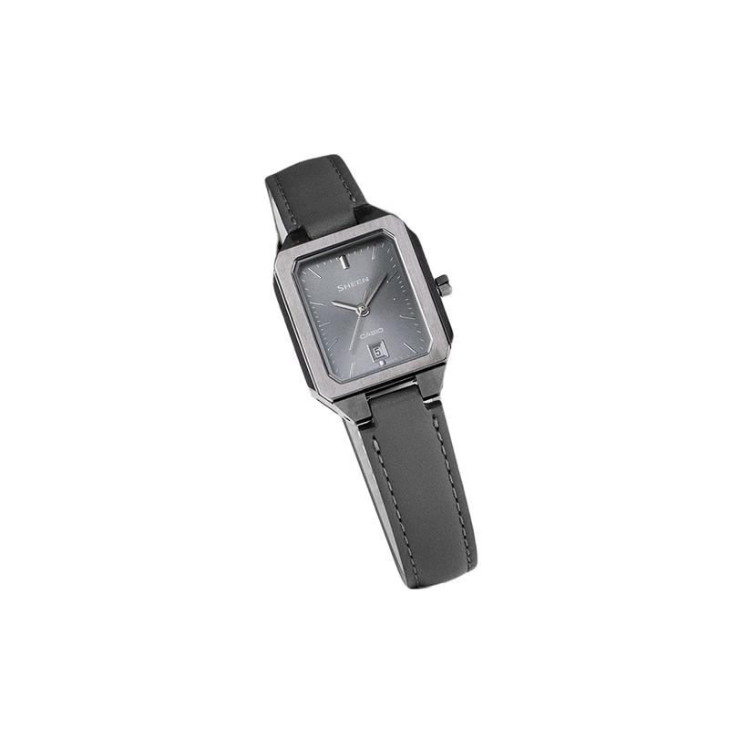 Casio Водонепроницаемость 50 метров, кварцевый механизм, кожаный ремешок, японские и корейские часы, женские часы, серый циферблат SHE-4555BL-8AUPRC