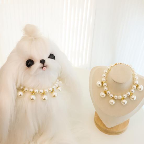 Ожерелье для собаки из искусственного жемчуга, регулируемый ошейник из искусственного жемчуга, ювелирное изделие