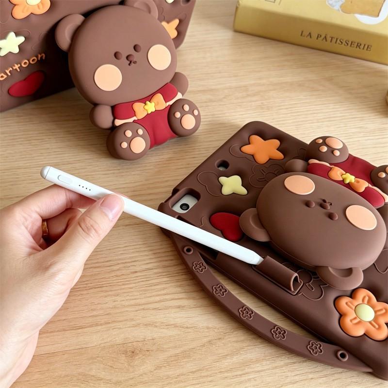 360 Rotating Cartoon Bear IPad Case 10th Gen Air 3 4 5 6 7 Pro 11 9.7 10.2 Soft Silicone Full Cover With Pen Holder