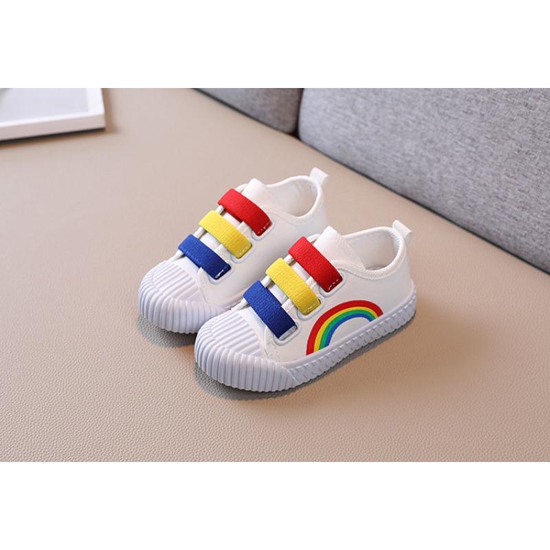 Детская парусиновая обувь с крючками и петлями для мальчиков и девочек, радужная обувь на плоской подошве, весенние детские нескользящие удобные кроссовки для отдыха, теннисная обувь для малышей