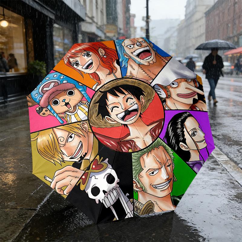 One Piece Crew 8 Ribs 3Fold Black Glue Uv Protection Umbrella Sun Protection Rainproof Compact Folding Umbrella For Travel Daily Use C923809