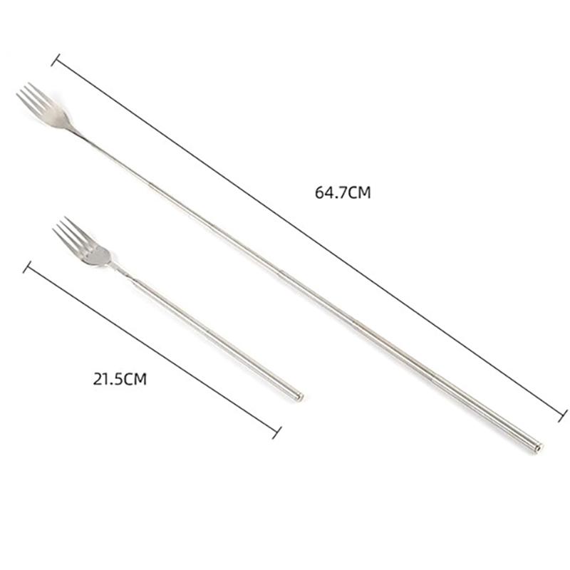 Silver Stainless Telescopic Extendable Fork Dinner Fruit Dessert Long Cutlery Forks Bbq Meat Fork Kitchen Dinnerware Tableware