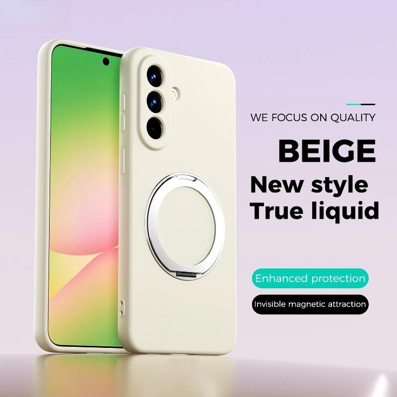 Мягкий чехол из жидкого силикона для Samsung Galaxy S26 Edge S25 Ultra Plus, с вращающейся на 360° магнитной подставкой, ударопрочный защитный корпус