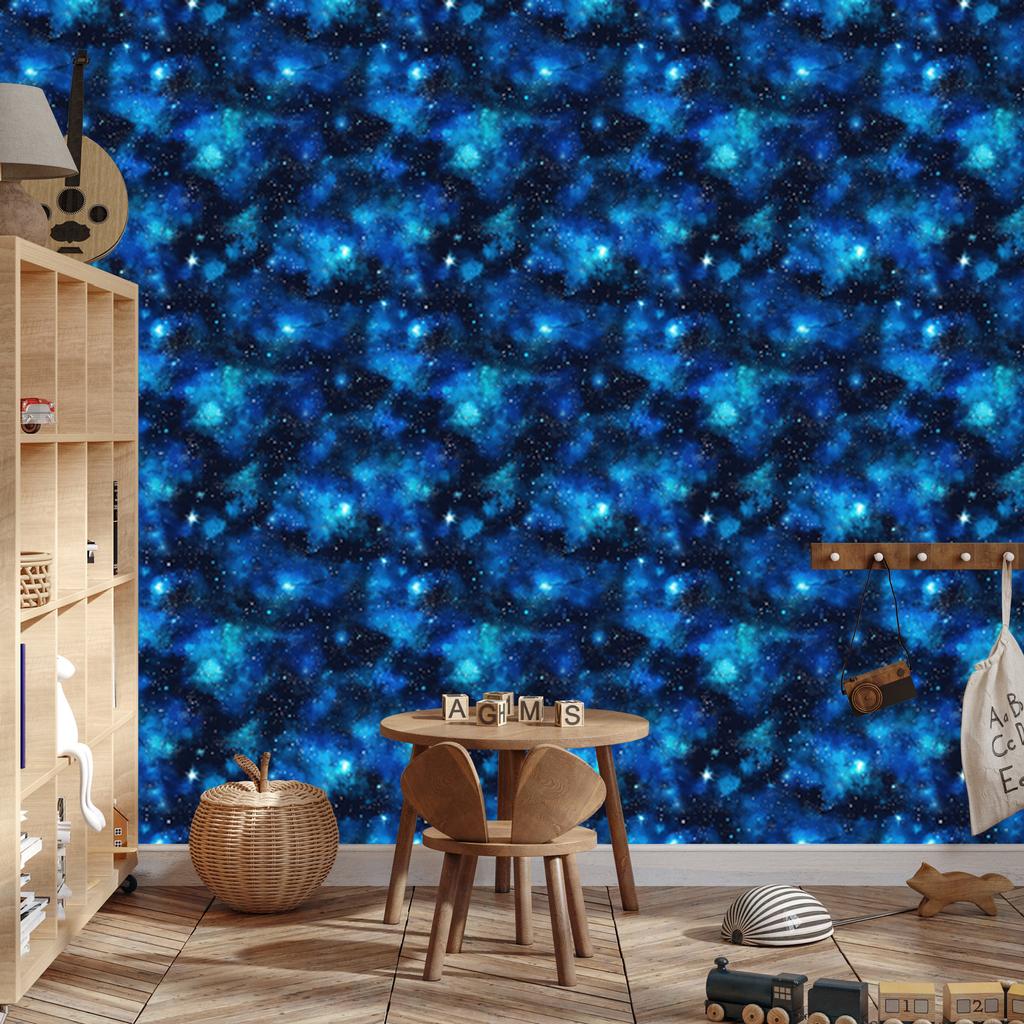 Watercolor Galaxy Wallpaper Harmonious Arrangement, Navy Blue 50x1000