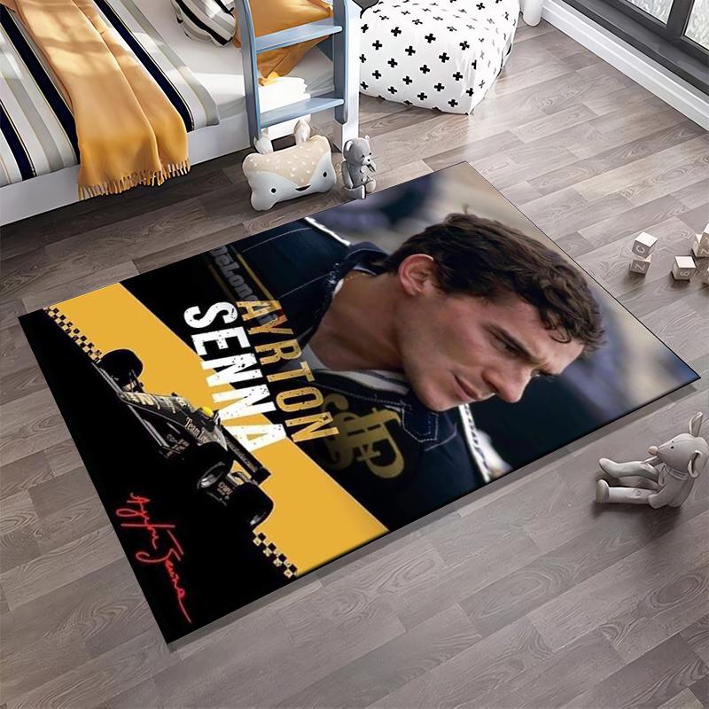 Bold Racer Portrait with Signature" Non-slip rug suitable for living room and bedroom sofas.