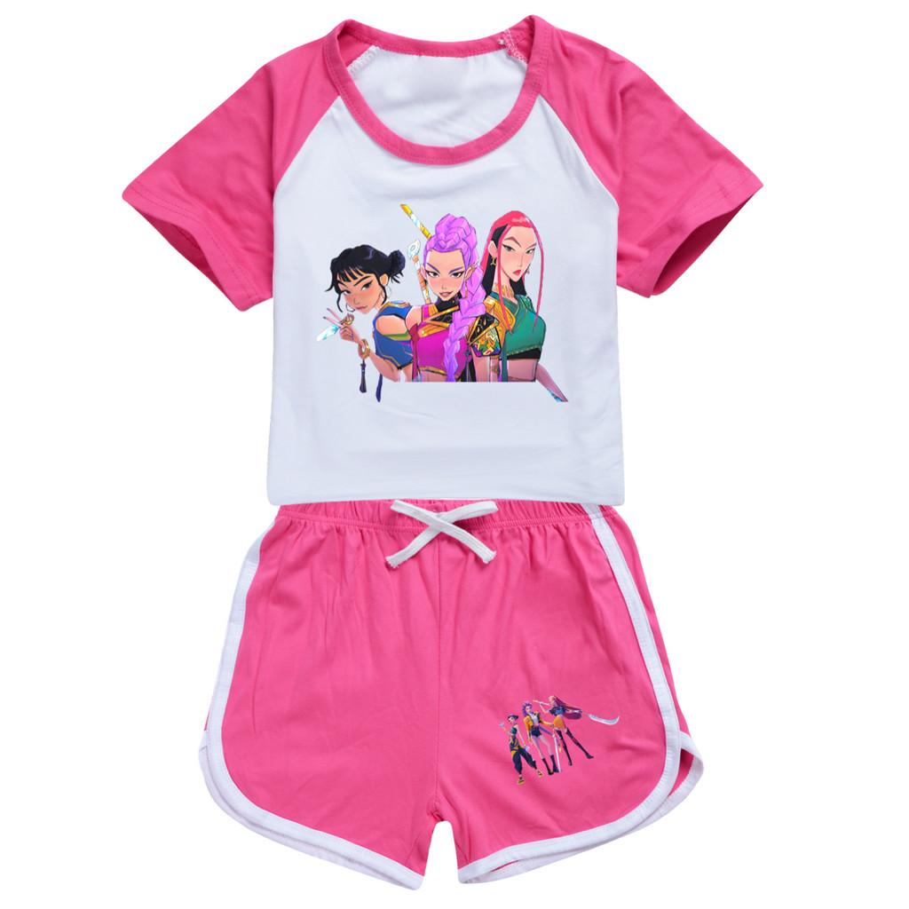 5037 Детский Девочки POP Rumi Zoey Mira Принт Футболка Шорты Спорт Спортивный костюм Комплект одежды