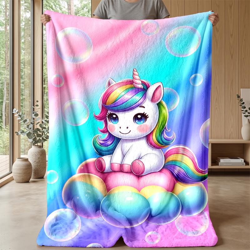 Rainbow Unicorn in Stars Theme blanket Lightweight Warm Flannel Blanket Decorative Throw Blanket for Home Decoration