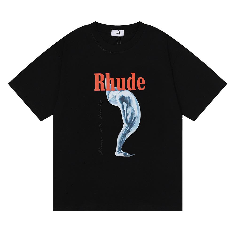 Cross-border European and American trendy brand RHUDE art abstract design printed short-sleeved t-shirt for men and women couples high street loose