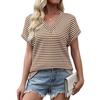2026 Women's Summer New V-Neck Striped Pineapple Plaid Loose Short Sleeve T-Shirt Top