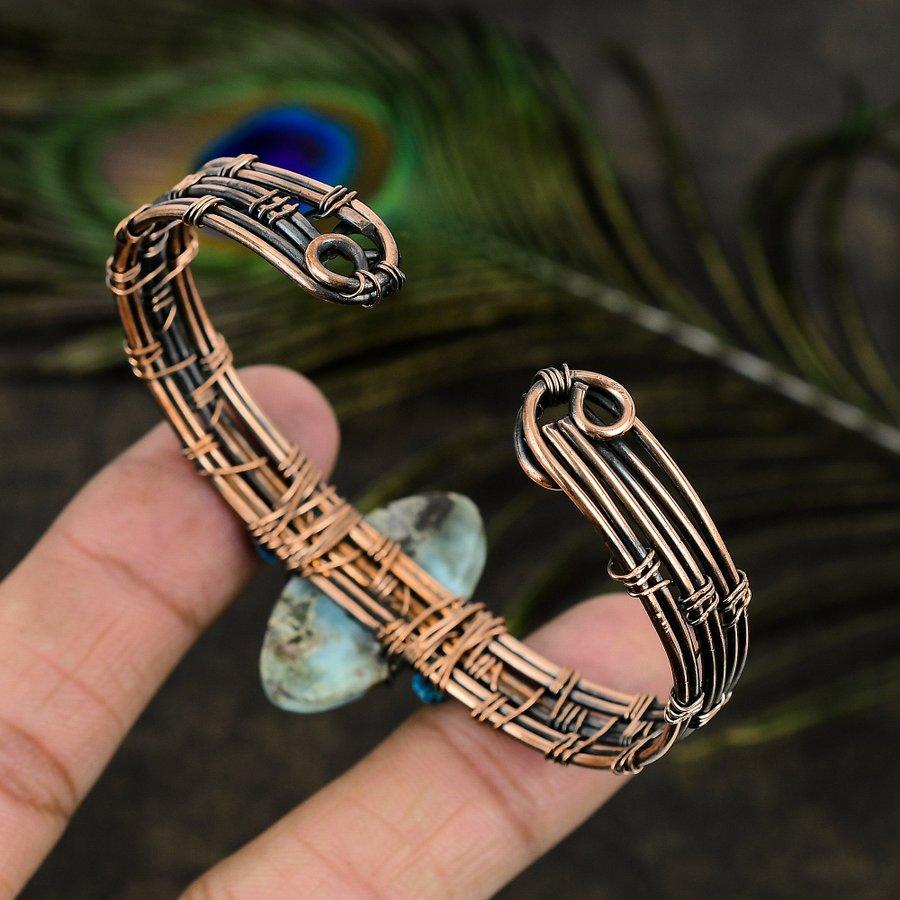 Регулируемый браслет-манжета Natural Republic Larimar с драгоценным камнем и медной проволокой y5Q42