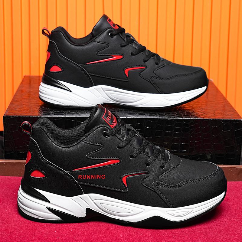 2024 New Men's Spring Autumn Leather Big Size Light Sneaker Thick Sole Non Slip Waterproof Camouflage Lace Up Running Shoes