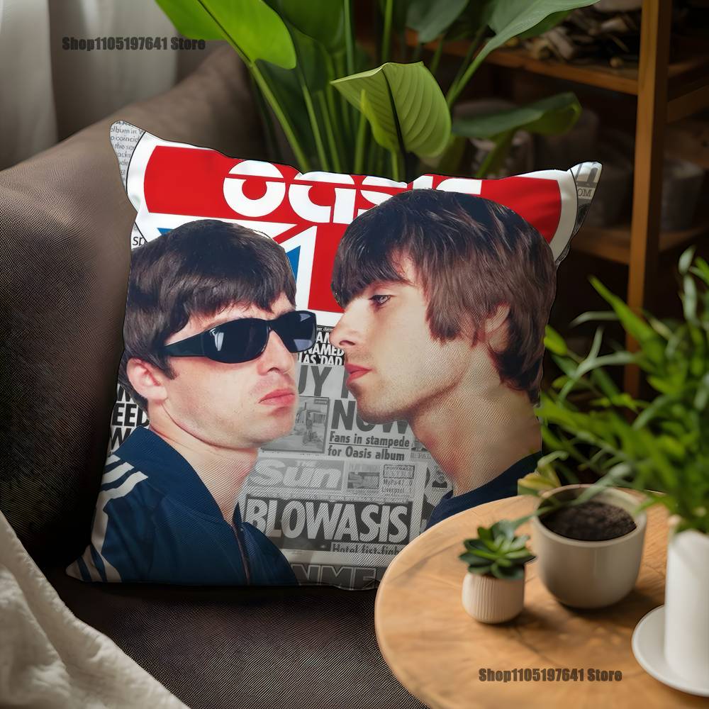 O-Oasis Band Pillow Case For Sofa Decor Car Office Room Printing Cushion Cover Decorations and Protector