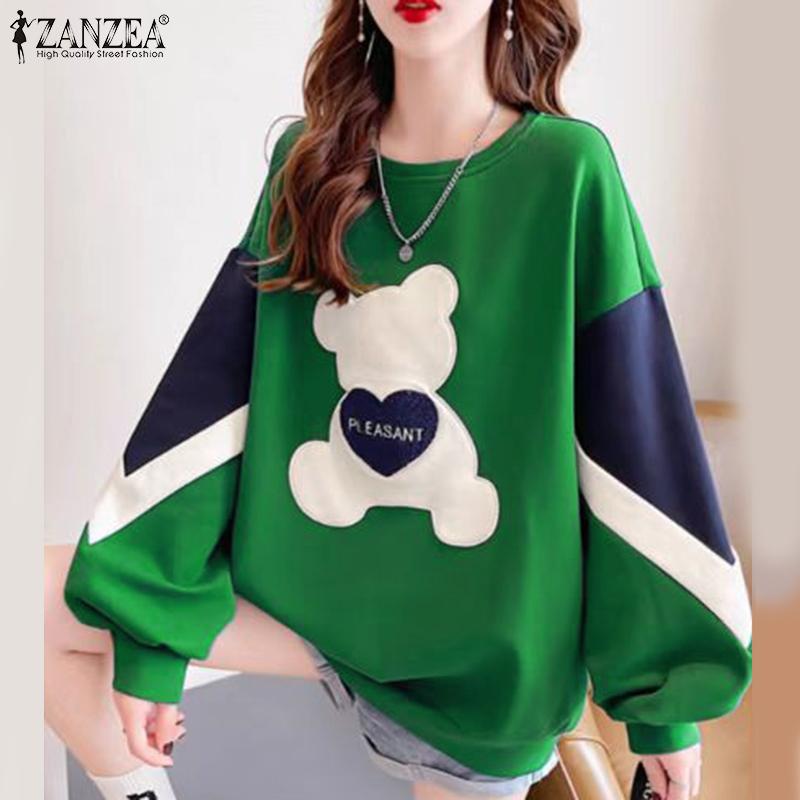 ZANZEA Женские осенние толстовки с круглым вырезом и длинным рукавом с принтом медведя