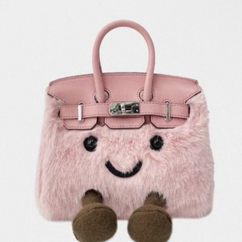 Mini Plush Shoulder Bag With Lock Soft Faux Rabbit Fur Crossbody Daily Streetwear