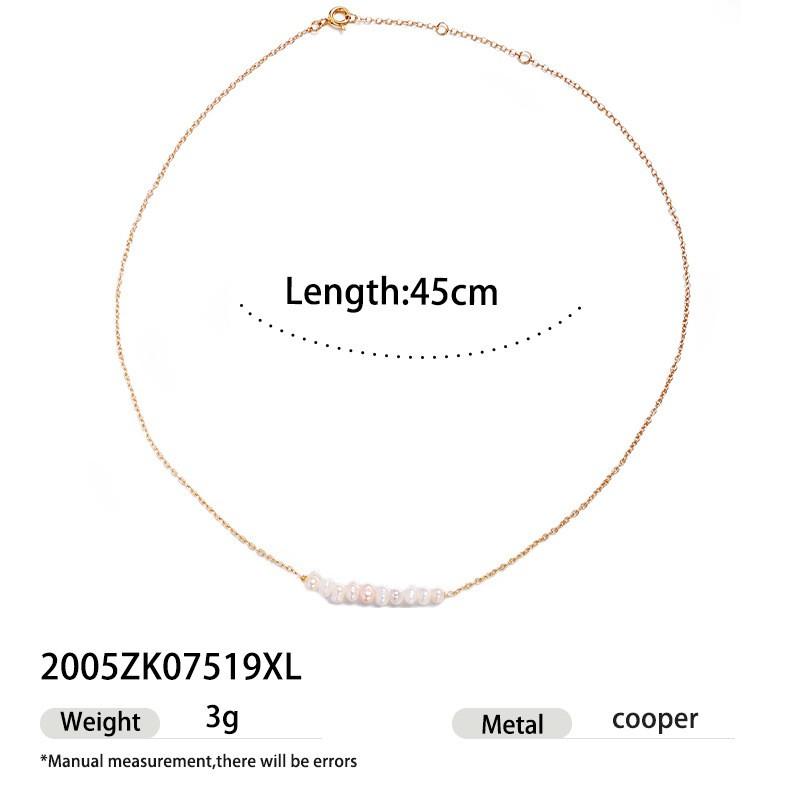 Elegant Copper Pendant Necklace With Natural Freshwater Pearl 18K Gold Plated Minimalist French Luxury Style Women