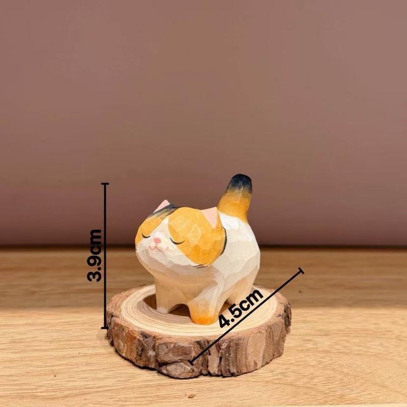 1 шт. Калико Кот Ручная Резьба по Дереву Фигурка Декоративный Ornament для Дома Офиса Стола Особый Подарок для Владельцев Кошек