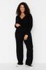 Women's Style Plus Size Black V-Neck Tie Detailed Knitwear Blouse & Trousers Set
