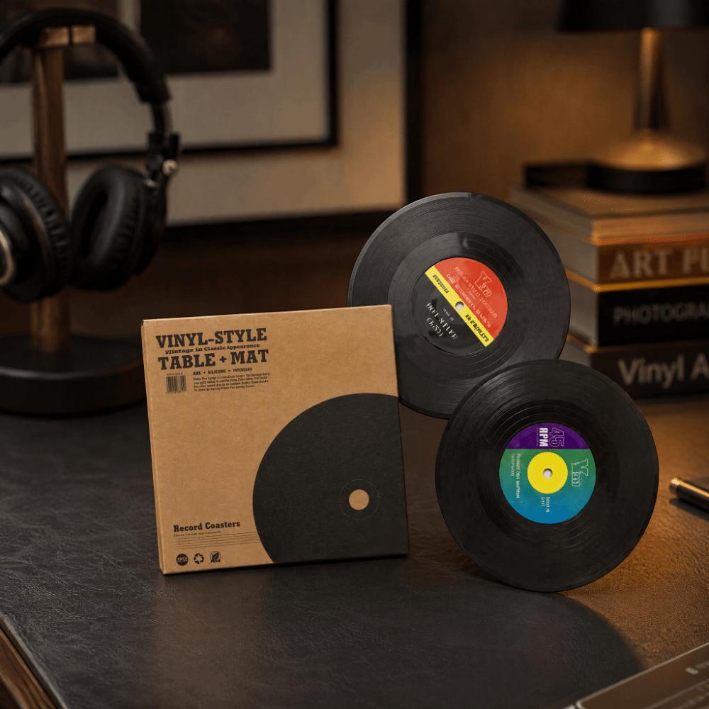 2pcs ABS Vinyl Record Coasters Black Music Disk Coasters Record Coasters for Housewarming Gift