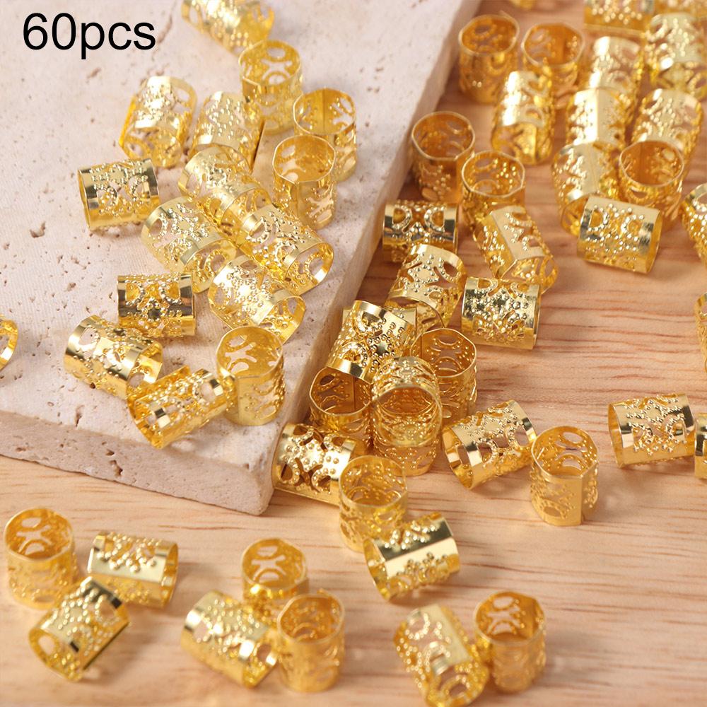 60pcs Dread Locks Hollow Out Hair Ring Metal Cuff Clips Hair Braid Tubes Dreadlocks Beads Decor