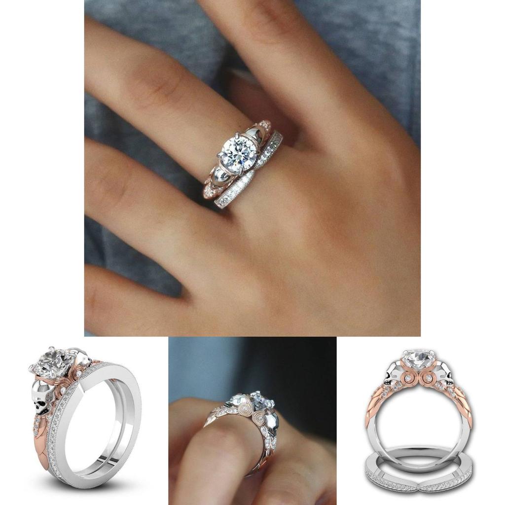 Креативное Модное Кольцо с Черепом для Пар с Дизайном Бриллиантов Двух Цветов из Сплава