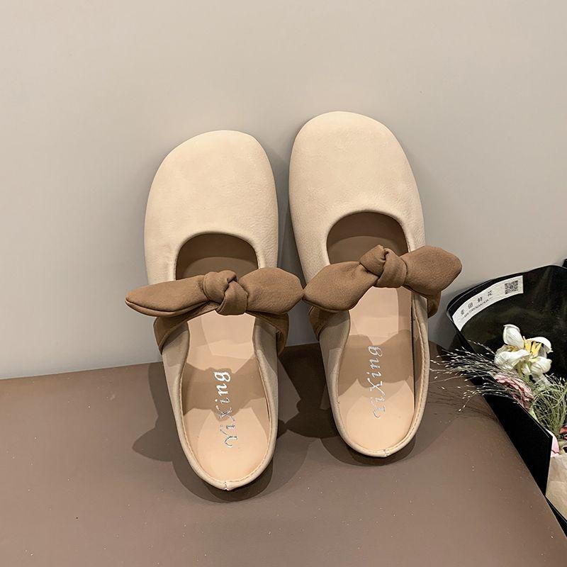 Ленивые балетки 2025 лето новая сумка голова полушлепки бант один педаль универсальные французские нежные тапочки