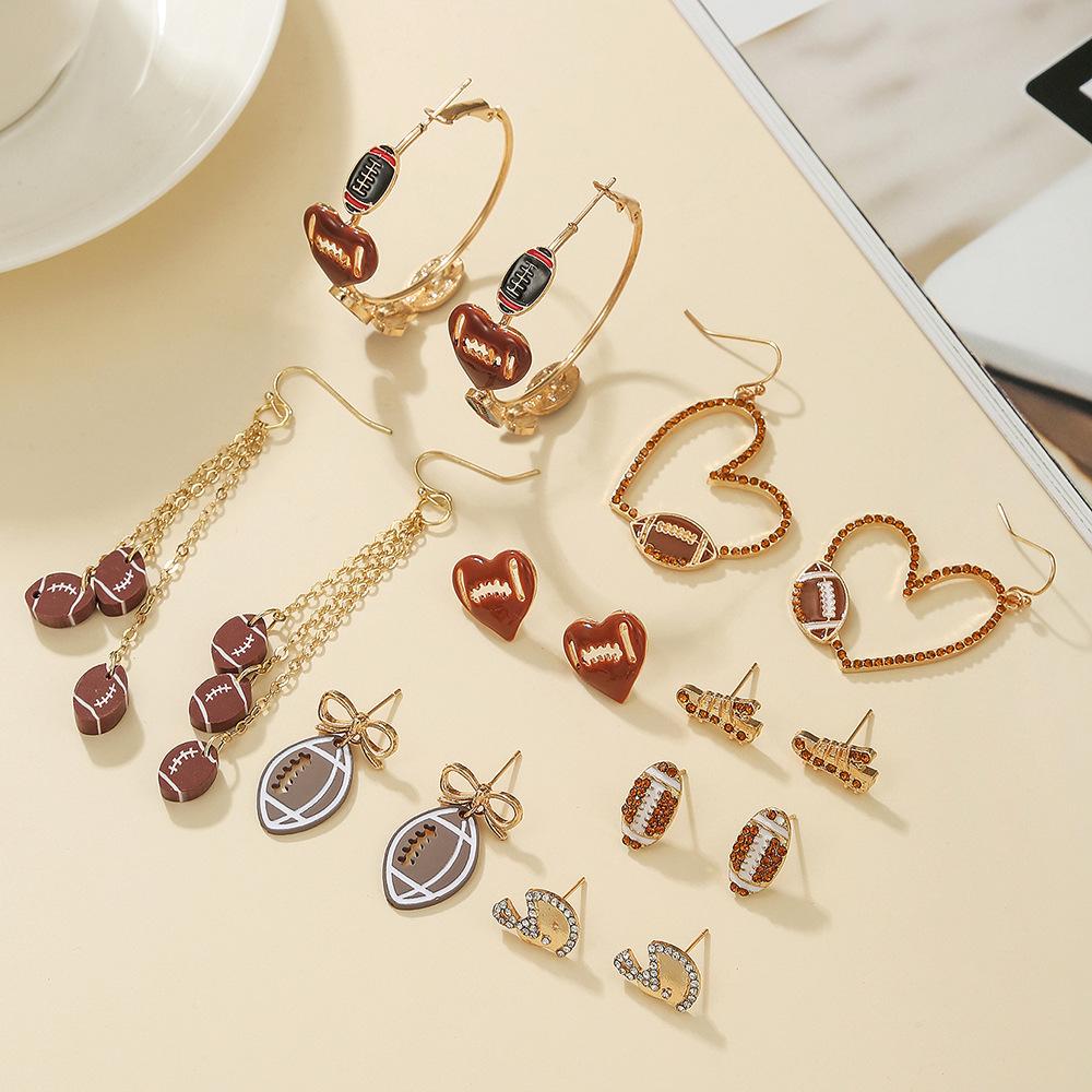 European and American dripping football earrings Super Bowl ball sports fashion high-end stud earrings niche jewelry women