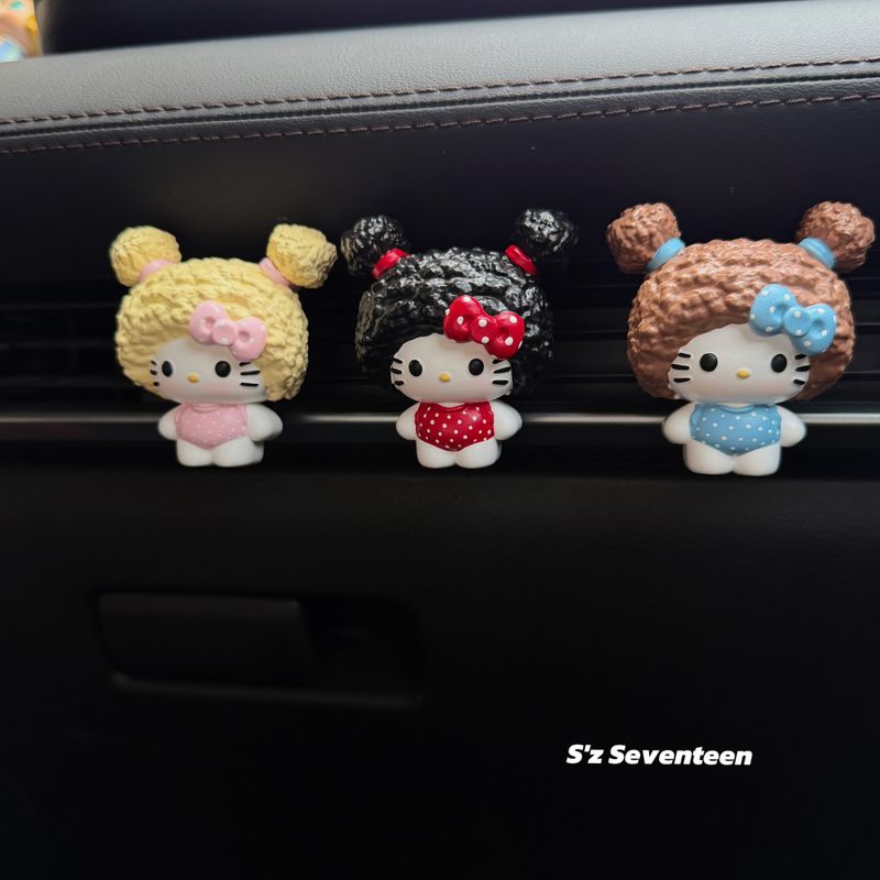 Super Cute Afro-Haired Hello Kitty Car Air Freshener for New Energy Vehicles, Hand-Painted Aroma Diffuser Stone Decoration