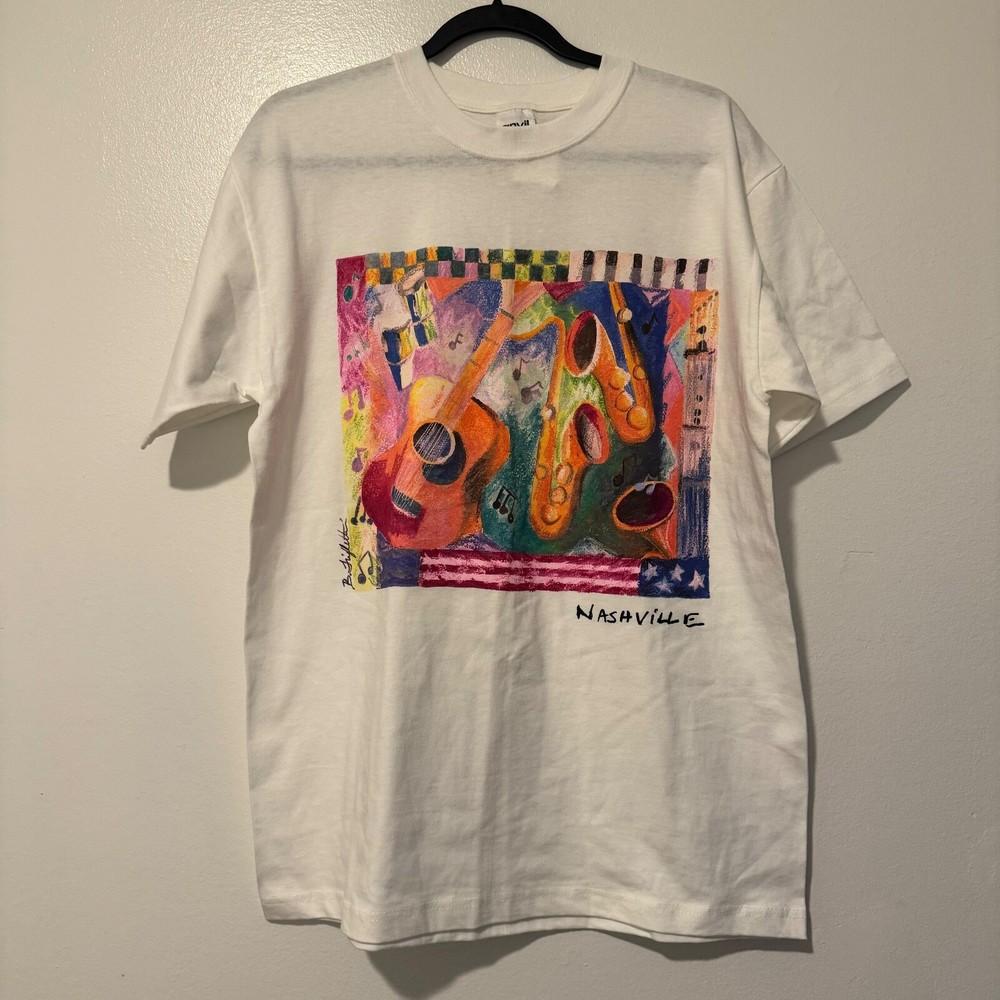 NEW Vintage Nashville Tennessee TShirt Mens Large Colorful Music Watercolor Art Unisex T-Shirt
