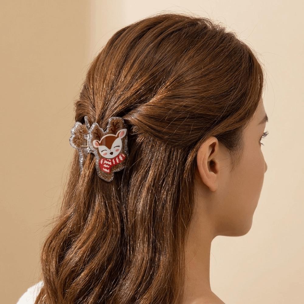 Elk Santa Claus Shark Clip Glitter Cartoon Hair Grab Clip Gift Christmas Tree Hair Claw Daily