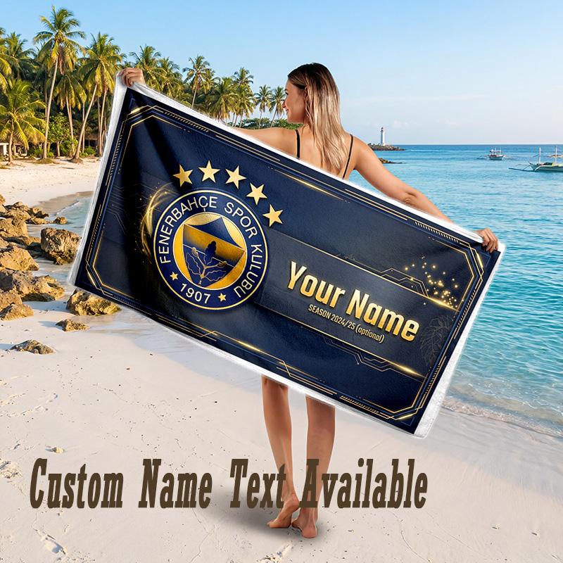 Fenerbahçe FC Design Beach Towel Custom Text Large Towel for Beach Vacation
