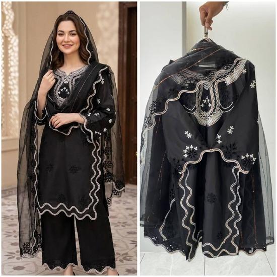 The Zoya Scalloped Organza & Cotton Palazzo Suit Set