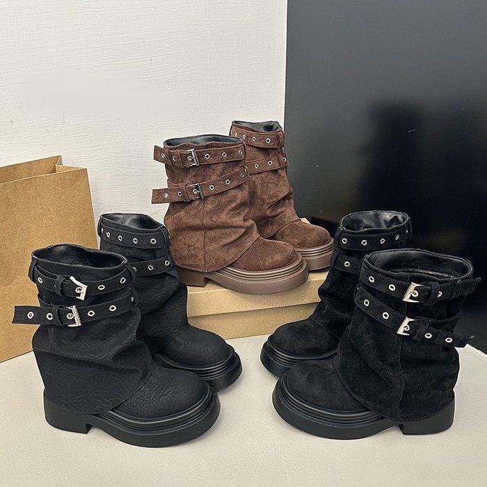 Cowhide Version Martin Boots Women's 2025 New Autumn Super Fire Design Belt Buckle Retro Versatile Trouser Tube Boots