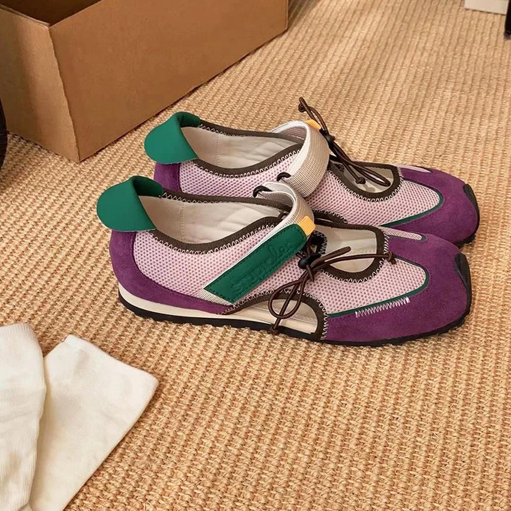 Кожаная версия туфель Мэри Джейн Повседневные на шнурке Мягкая подошва Женские Весна Лето Досуг Спортивные Контрастный цвет Слипоны