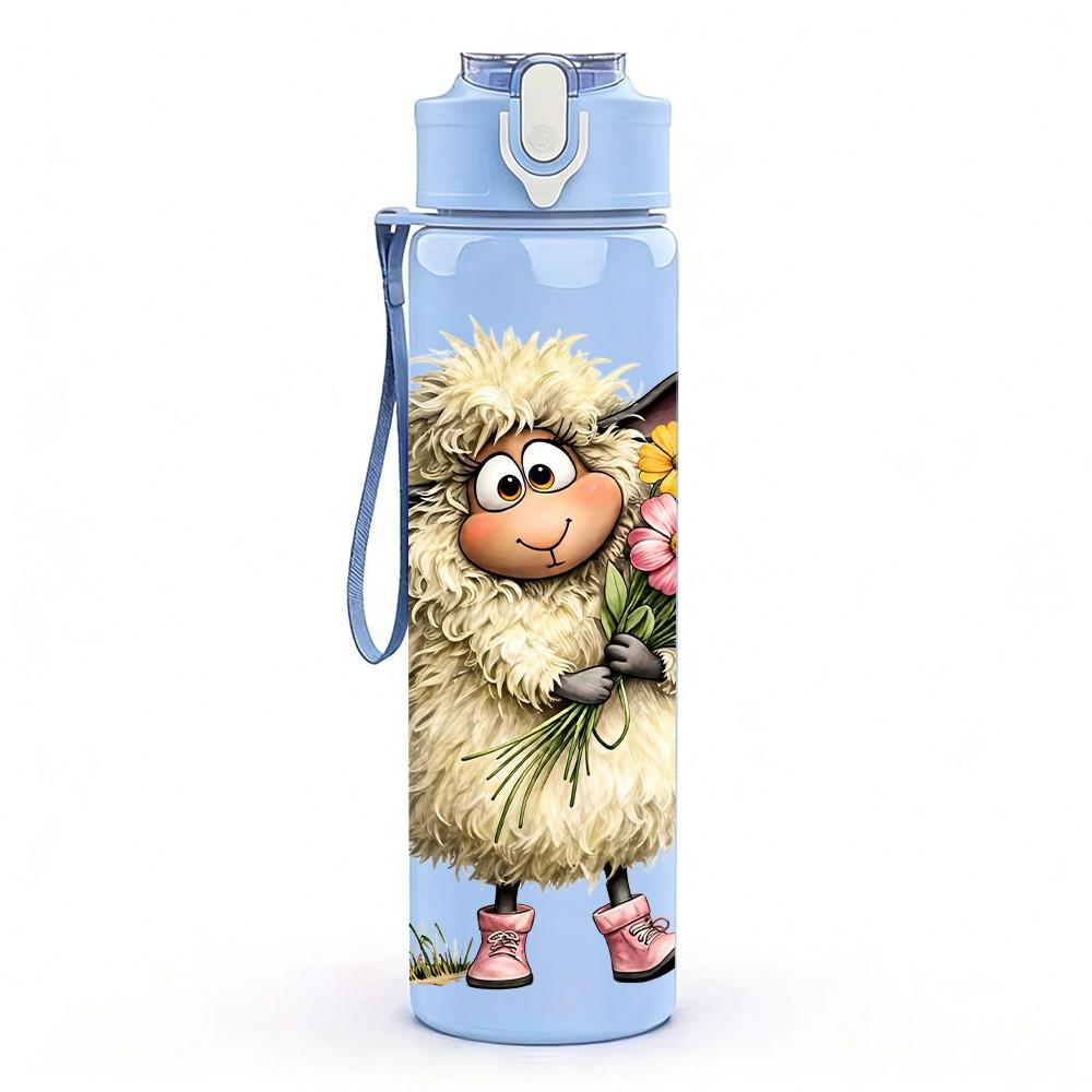 1PC Sheep Hold Flower Bouquet 750ml Color Plastic Sports Water Bottle Leakproof Flip Straw Lid Suitable for Sports Office Home Use