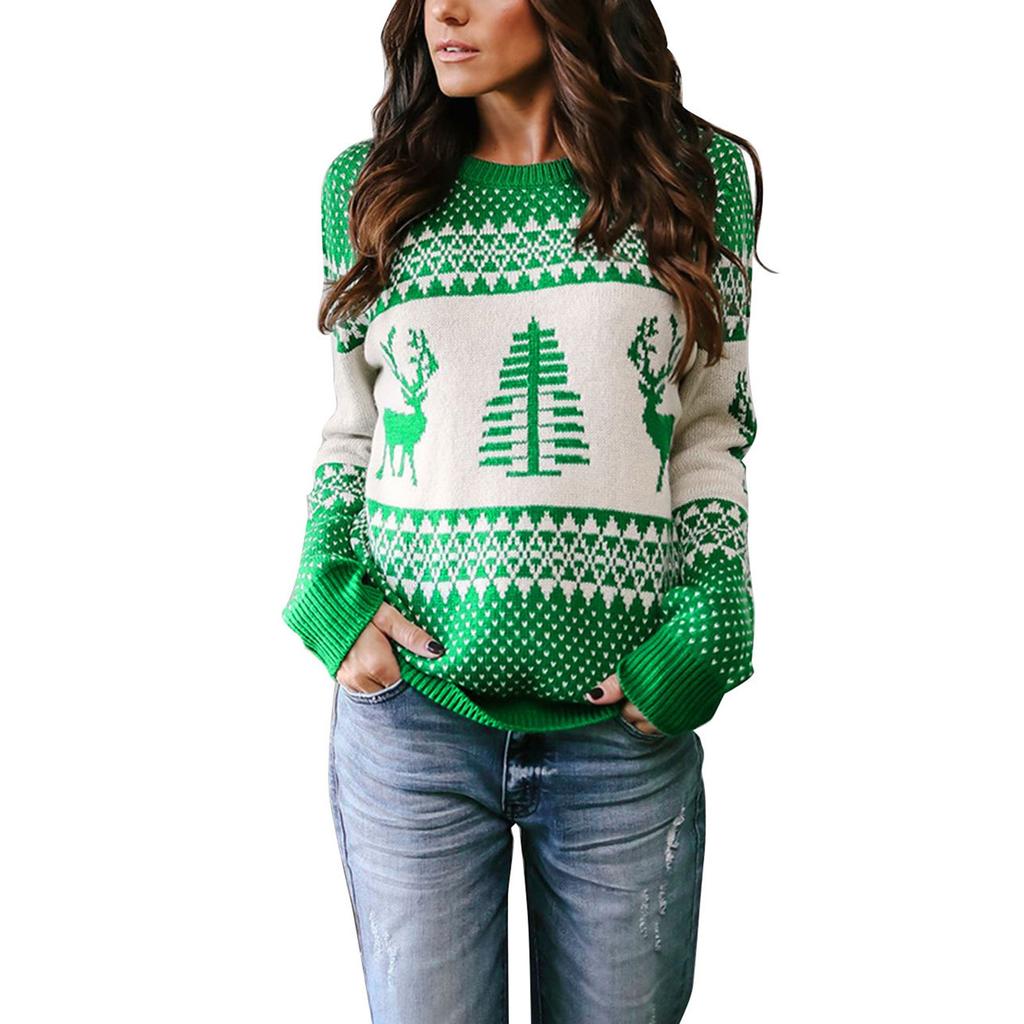 Women's Sweater Women's Loose Pullover Christmas O-Neck Knit Sweater